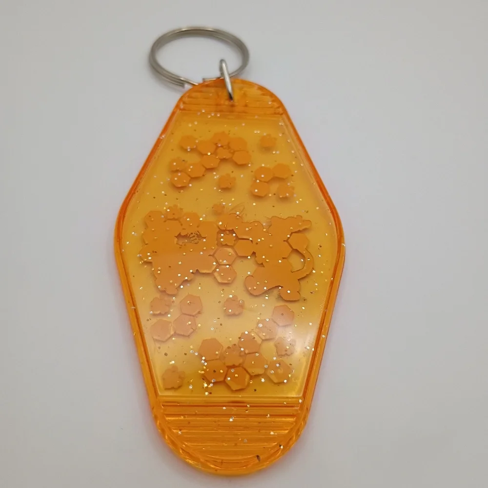 Honey Bear & Tiger Inspired Orange Resin Keychain Glitter Cute Gift Charm - Picture 2 of 2